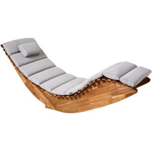 BELIANI Sun Lounger with Cushion BRESCIA PREMIUM Acacia Wood Light Grey