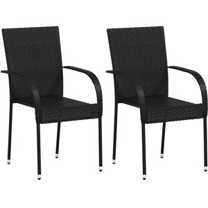 Vidaxl - Stackable Outdoor Chairs 2 pcs Poly Rattan Black