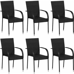 Vidaxl - Stackable Outdoor Chairs 6 pcs Poly Rattan Black