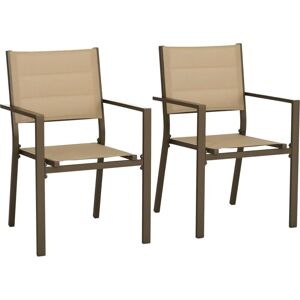 Outsunny - 2 PCs Dining Chairs, Stackable Design Aluminium Outdoor Armchairs Khaki