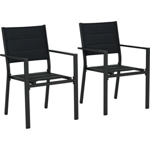 Outsunny - 2 PCs Dining Chairs, Stackable Design Aluminium Outdoor Armchairs Black