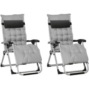 Outsunny - 2 pcs Reclining Zero Gravity Chair Folding Lounger Cushion Light Grey