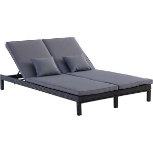 Outsunny 2 Person Rattan Lounger Adjustable Double Chaise Chair w/ Cushion Black