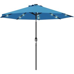 2.7m Patio Garden Umbrella Outdoor Parasol with Tilt Crank and 24 LEDs Lights Blue - Outsunny
