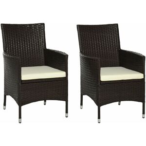 Outsunny - 2PC Outdoor Rattan Armchair Wicker Dining Chair Set for Garden Deep Coffee