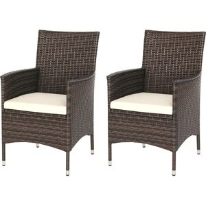 Outsunny - 2PC Outdoor Rattan Armchair Wicker Dining Chair Set for Garden Mixed Brown