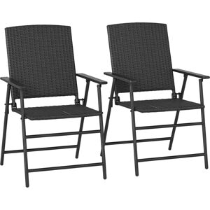 Outsunny - 2pcs Rattan Chair Foldable Garden Furniture w/ Armrest Black