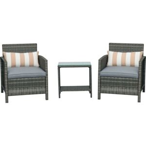 Outsunny - 3 pc Outdoor Rattan Sofa Set w/ Chairs Coffee Table Cushion Grey