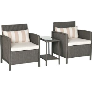 Outsunny - 3 pc Outdoor Rattan Sofa Set w/ Chairs Coffee Table Cushion Light Grey