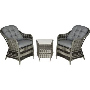 Outsunny - 3 pcs Aluminium Rattan Bistro Set with Soft Cushions & Glass Top