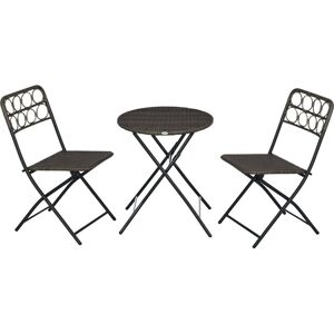 Outsunny - 3 pcs Folding Rattan Wicker Bistro Set, Coffee Table Set Grey