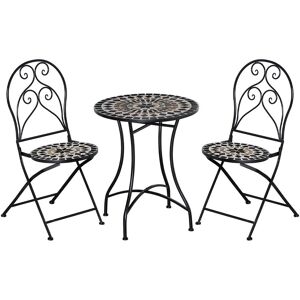 Outsunny - 3 PCs Garden Bistro Set w/ Balcony Table and Chairs Metal Frame