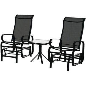 Outsunny - 3 Pcs Rocking Chair Gliding Chair Set w/ Table for Patio Garden Black