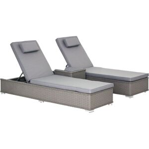 3 pcs Outdoor Rattan Lounger Table Sectional Conversation Furniture Set - Outsunny