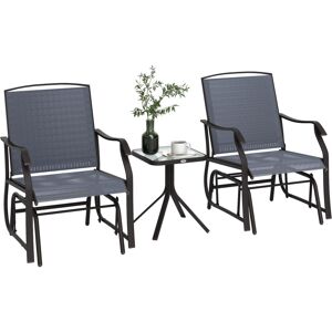 Outsunny - 3 pcs Outdoor Sling Fabric Rocking Glider Chair w/ Table Set Grey