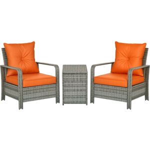 Outsunny 3 PCs PE Rattan Garden Sofa Set w/ 2 Chairs & Storage Table Orange