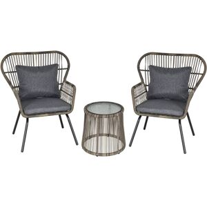 Outsunny - 3 pcs Webbed pe Rattan Outdoor Patio Set w/ Cushions Steel Frame Grey
