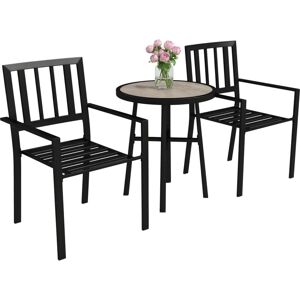 Outsunny - 3 Piece Patio Bistro Set with Plastic Top, 2 Stackable Chairs, Grey