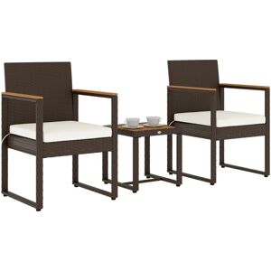 Outsunny - 3-Piece Rattan Bistro Set with Acacia Wood Table, White