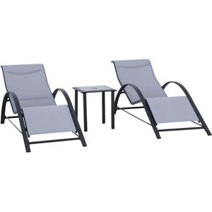 Outsunny - 3 Pieces Lounge Chair Set Garden Sunbathing Chair w/ Table Light Grey