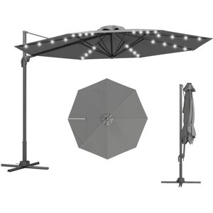 Outsunny 3(m) Cantilever Parasol Patio Sun Umbrella w/ Base Solar Lights Dark Grey