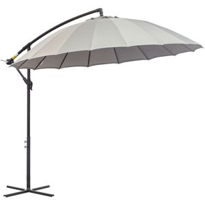 Outsunny - 3(m) Cantilever Shanghai Parasol w/ Crank Handle, Cross Base Grey
