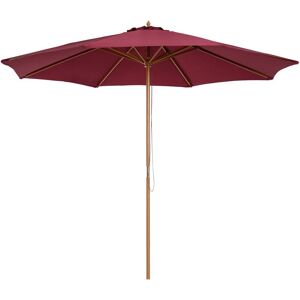 3m Fir Wooden Garden Parasol Sun Shade Outdoor Umbrella Canopy Wine Red - Outsunny