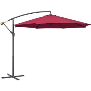 3(m) Cantilever Parasol Banana Umbrella w/ Crank & Tilt, Cross Base Red Wine - Outsunny
