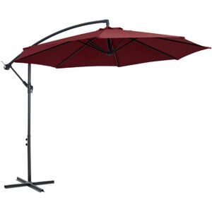 Outsunny - 3(m) Garden Banana Parasol Cantilever Umbrella w/Crank& Base Wine Red