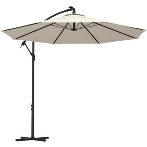3(m) led Patio Banana Umbrella Cantilever Parasol w/ Crank Beige - Outsunny