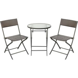 Outsunny - 3PC Rattan Bistro Set Folding Rattan Chair Coffee Table Garden Outdoor
