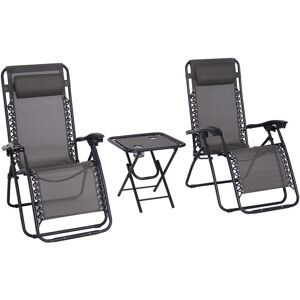 Outsunny - 3PC Zero Gravity Chairs Sun Lounger Table Set w/ Cup Holders Dark Grey