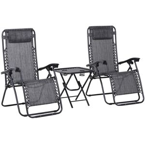 Outsunny - 3PC Zero Gravity Chairs Sun Lounger Table Set w/ Cup Holders Light Grey