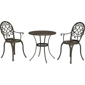 Outsunny - 3PCs Bistro Set, Aluminium Garden Table and Chairs Bronze Tone