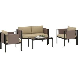 Outsunny - 4 Piece Garden Sofa Set w/ Tempered Glass Coffee Table Khaki