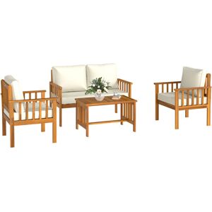 Outsunny - 4 Seater Acacia Wood Patio Conversation Set Slatted Design Teak