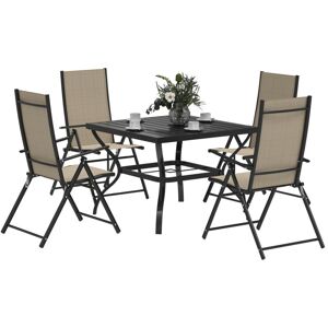 Outsunny - 5 PCs Garden Dining Set, Folding Chairs and Metal Top Table, Khaki