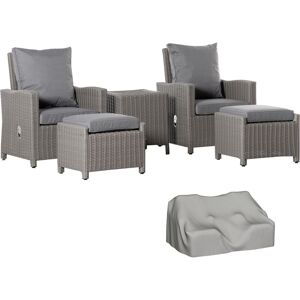 5 PCs Outdoor Rattan Lounge Sofa Footstool Cooler Bar Coffee Table Set - Outsunny