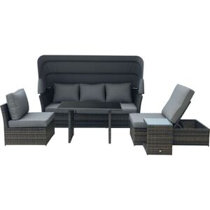 Outsunny - 5 pcs Outdoor Rattan Reclining Adjustable Canopy Sets w/ Dining Table