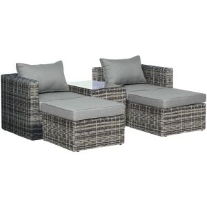Outsunny - 5 Pcs Rattan Garden Furniture Set Single Sofa Stool Coffee Table Mixed grey