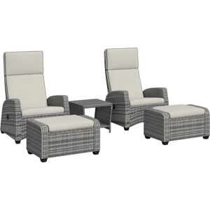 Outsunny - 5 PCs Rattan Garden Furniture Set with Reclining Chairs, Grey