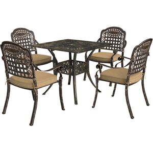 Outsunny - 5 Pieces Cast Aluminium Garden Dining Set with Parasol Hole, Bronze