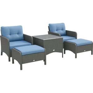 Outsunny - 5 Pieces Outdoor Patio Furniture Set Wicker Conversation Set Blue