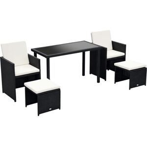 Outsunny - 5 Pieces Rattan Garden Furniture Sofa Set w/ Table Chair Footrest Black