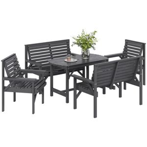 Outsunny - 5PC Patio Dining Set Wooden Table and Chairs w/ Umbrella Hole Grey