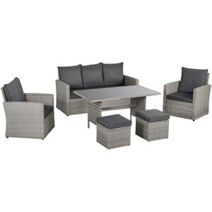 Outsunny - 6 pcs Patio pe Rattan Sofa Furniture Set Dining Table Grey