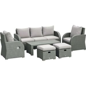 6pc Padded Outdoor Rattan Wicker 3-Seat Sofa Recliner Footstool Table Light Grey - Outsunny