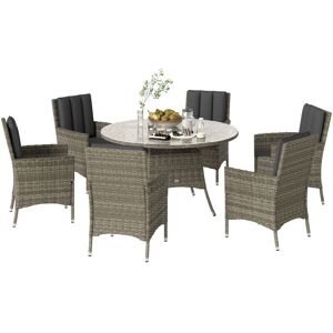 Outsunny - 6 Seater Rattan Outdoor Dining Set with Cushions, Light Grey