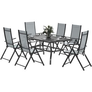 Outsunny - 7 PCs Garden Dining Set, Folding Chairs and Metal Top Table, Grey