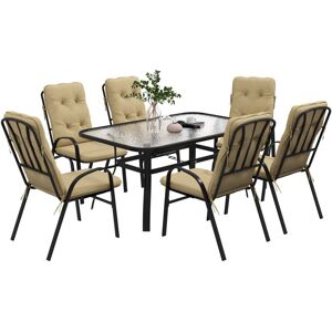 Outsunny - 7 PCs Garden Dining Set w/ Umbrella Hole & Cushion Beige